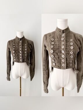 Vintage Olive Green Denim Napoleon Cropped Jacket